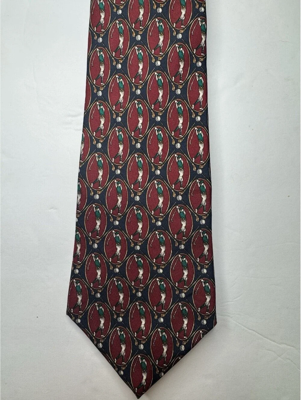 VTG Necktie Tommy Hilfiger Golf Golfer Tie 100% Italian Silk Geometric Red Blue